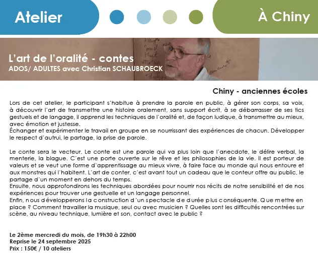Atelier : L'art de l'oralité & conte